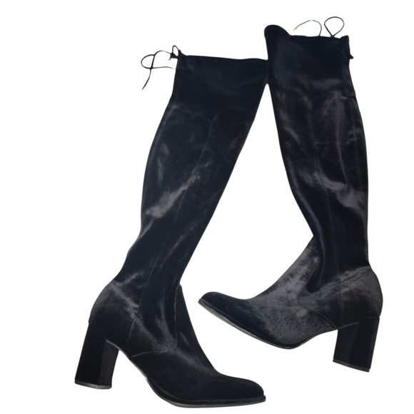 Marc Fisher Black Velvet Over the Knee Boots Block Heel Lace Up Back Size 8.5 - Picture 1 of 9